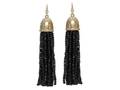 18kt yellow gold Tassel earring with black spinel beads and 1.3 cts diamonds. Available in white, yellow, or rose gold.
